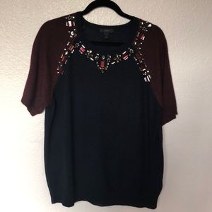 J.crew beaded collar sweater. Maroon & navy. Xl